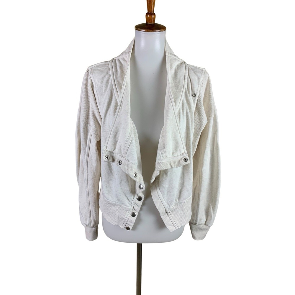 Daily Practice S Cream Draped Snap Cardigan Jacket Coastal Casual Boho Lounge